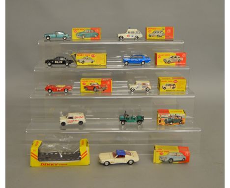 8 boxed Dinky Toys including 136 Vauxhall Viva, 161 Ford Mustang in window box packaging and 278 Vauxhall Victor Ambulance.&n