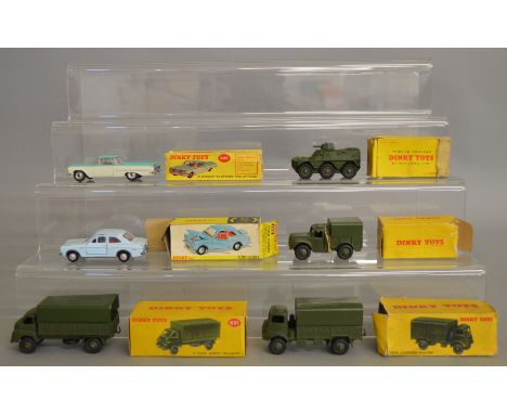 6 boxed Dinky Toys including 168 Ford Escort, 449 Chevrolet El Camino Pick Up and four military models 621, 623, 641 and 676.