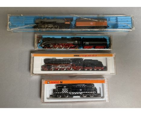 N Gauge Arnold 5043 AT &amp; SF Engine, Arnold 0221 4-6-2 Steam Loco, Both VG, together with 2 Rivarossi 9173 and 9197 Steam 