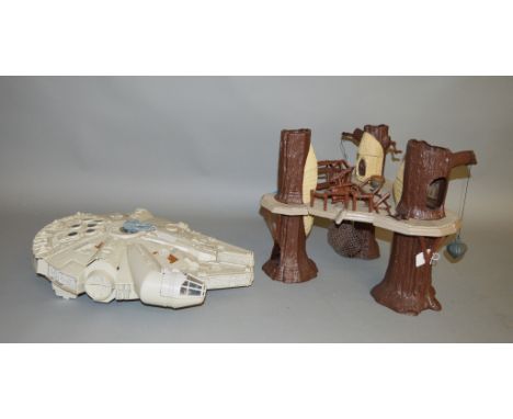 Star Wars vintage Millenium Falcon and Ewok Village, both are unboxed (2).