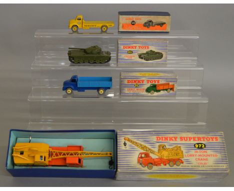 4 boxed Dinky Toys including 533 Leyland Commet 'Ferrocrete', 651 Centurion Tank, 972 20 ton Lorry Mounted Coles Crane and 93