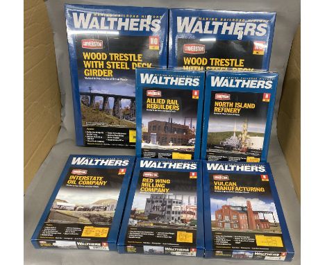 N/HO Gauge. Ex-Shop Stock&nbsp; 7 kits from the Walthers Cornerstone range, 5 are N gauge and 2 HO scale, including 'Wood Tre