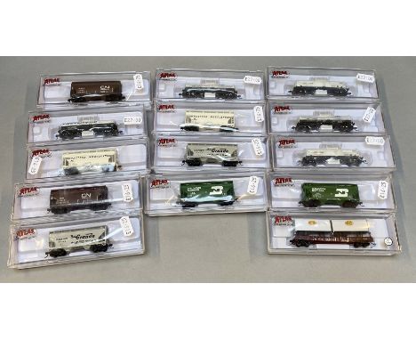 N Gauge.EX SHOP STOCK. 14 boxed 'Atlas Model Railroad' Wagons&nbsp; of various types, all appear VG/E  boxed. (14)