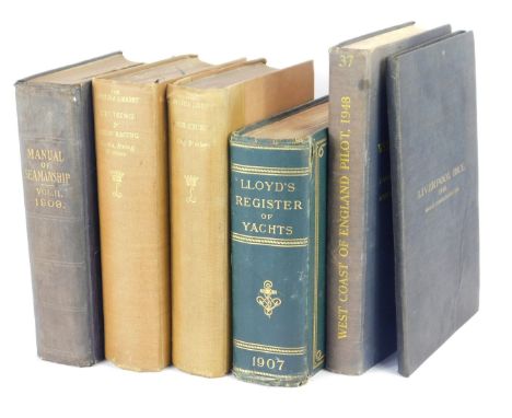 Boating and yacht related books, to include Lloyd's Register of Yachts, West Coast of England Pilot, Liverpool Bay 1949, Manu