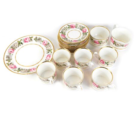 A Royal Worcester Royal Garden pattern part tea service, comprising cake plate, six cups and saucers, six side plates, milk j