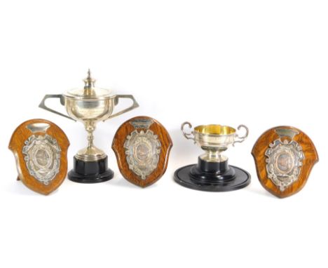 Two silver cups, comprising larger cup with cover, hallmarked for 1930, 380g with inscription 'The Minworth Challenge Cup pre