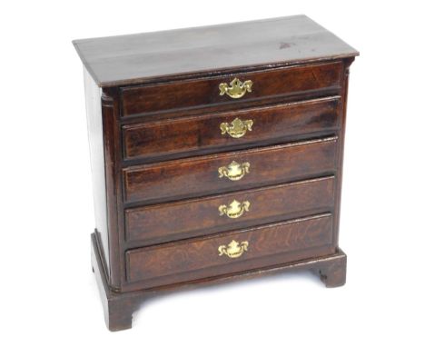 A late 18th/early 19thC mahogany chest of five long drawers, with brass swing escutcheon handles, on bracket feet, 71cm high,