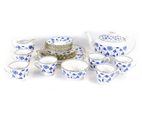 A Spode Blue Colonel porcelain part tea service, comprising teapot, cream jug, bowl, bread plate, six teacups, saucers and pl