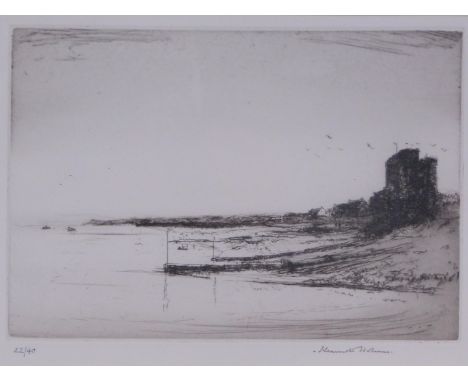 Kenneth Isherman (20thC School). Limited edition etching, coastal scene with mount, signed in pencil to margin, number 22/40,