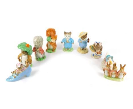 Nine Beswick Beatrix Potter figures, comprising Benjamin Bunny and Timmy Tiptoes, brown back stamp, together with The Old Wom