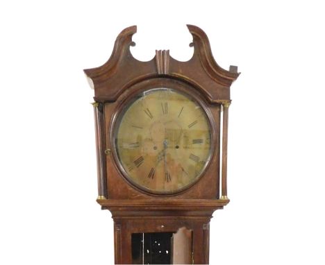 R Seaton. A Georgian oak longcase clock, circular brass dial with engraved floral and rococo scroll decoration, chapter ring 