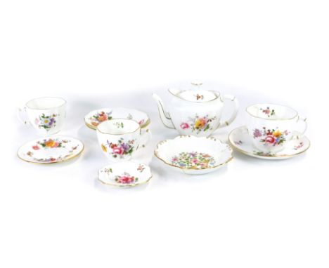 A group of Royal Crown Derby Derby Posies teaware, comprising breakfast cup and saucer, two cups, two saucers, trinket tray, 