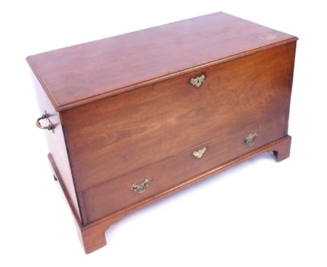 A George III mahogany mule chest, with brass carrying handles, with a hinged lid, the front with dummy drawer, raised on brac