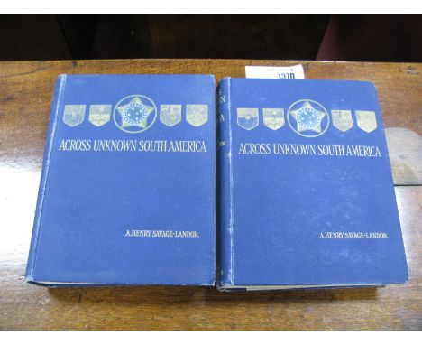 Savage-Landor (A Henry) Across Unknown South America. Hopper and Stoughton, 1913 folding map of Rivers and Landor's  route ma