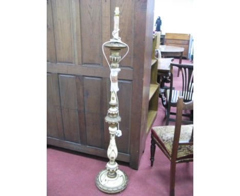 A Cream and Gilt Painted Standard Lamp.