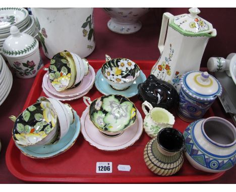 Paragon A175/1, six cups and saucers, one of each damaged, Poole earthenware by Carter Stabler Adams.