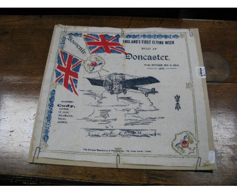 An Original Commemorative Serviette/Handkerchief as a Souvenir of England's First Flying Week, held at Doncaster from October