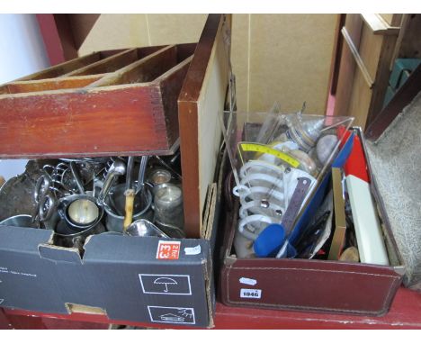 Plated Ware, thimbles, ceramics, mirror, cutlery box etc in box and case.
