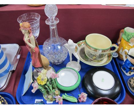 Cut Glass Decanter, Stuart wine glass, The Royal Ballet 'Testing Pointes' and Royal Doulton figures, Adams 'Cries of London' 