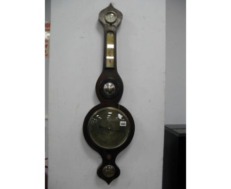 A XIX Century Rosewood Cased Wall Barometer, with onion top, dry/damp dial, thermometer, Butlers mirror and level, 103cm (dam