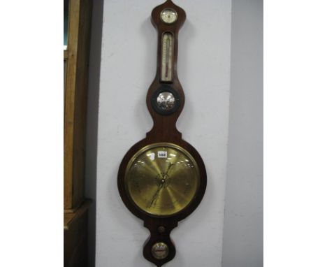 A XIX Century Mahogany Cased Wall Barometer, with onion top, dry/damp dial, thermometer, Butlers mirror  and level, 103cm hig