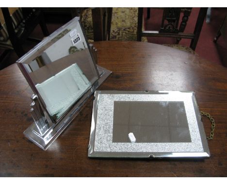 An Art Deco Style Chrome Swing Dressing Table Mirror, 32.5cm wide; plus a small Art Deco wall mirror, with frosted effect. (2