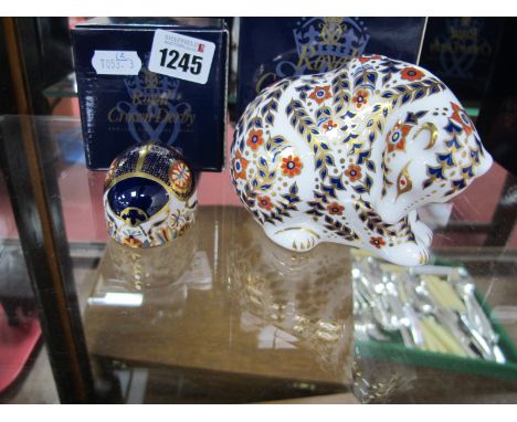 Royal Crown Derby Paperweights 'Russion Bear', date code for 1998, and 'Blue Ladybird', date code for 1997, both with gold st