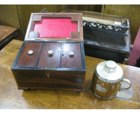 XIX Century Mahogany Tea Caddy, the interior with three compartments, on bun feet; together with a 1920's tea caddy with plat