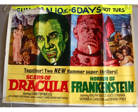 Scars of Dracula / Horror of Frankenstein British Quad film poster from 1970 starring Christopher Lee & Dennis Price. Printin