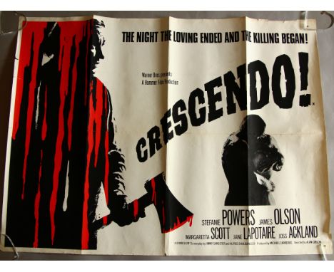 Crescendo X certificate Hammer films 1970 British Quad film poster starring Stephanie Powers 30 x 40 inch in excellent folded