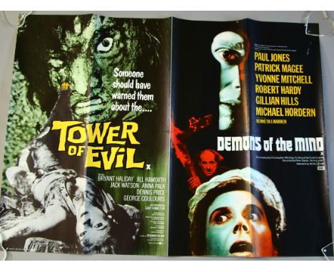 Nine Horror British Quad film posters and one three sheet including Tower of Evil / Demons of the Mind (Hammer horror - 2 x 3