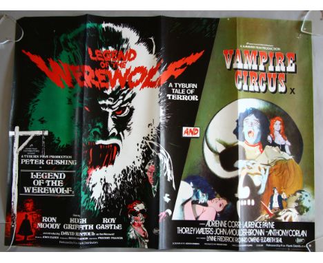 The Legend of the Werewolf / Vampire Circus X certificate Hammer Horror double-bill British Quad film poster starring Peter C