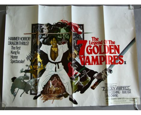 Legend of the 7 Goldedn Vampires (1974) X certificate Hammer Horror / Kung Fu film starring Peter Cushing with poster art by 
