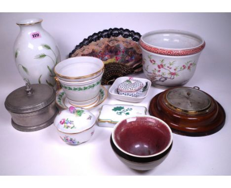 CERAMICS AND COLLECTABLES INCLUDING A CIRCULAR WALL BAROMETER (QTY)22cm diameter, a pewter box and cover, Austrian ceramics, 