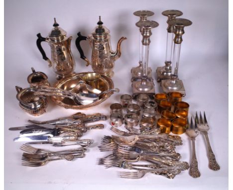 SILVER PLATED ITEMS INCLUDING; TABLE CANDELABRA, COFFEE POTS AND SUNDRY (QTY)