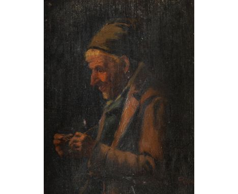 P*** RICCA (19TH CENTURY)Lighting the Pipe, signed (lower right), oil on canvas, 29 x 23cm
