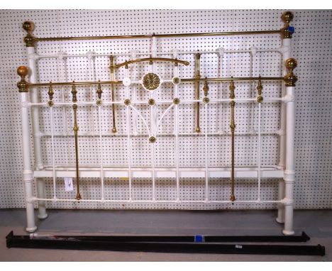 A WHITE PAINTED AND BRASS DOUBLE BED185cm wide; 147cm high