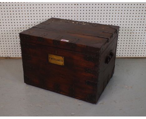 A 19TH CENTURY METAL BOUND HARDWOOD TRAVELLING TRUNK58cm wide; 41cm high