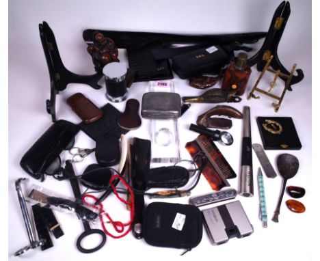 A QUANTITY OF MODERN LUXURY ITEMS (QTY)Including; St DuPont reading glasses, a hip flask, watch straps, Asprey leather wallet