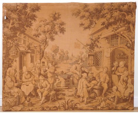 A FLEMISH STYLE TAPESTRY WALL HANGING OF A TAVERN SCENE IN THE MANNER AFTER DAVID TENIERS THE YOUNGEREarly 20th Century, mach