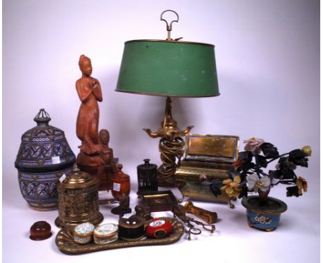 COLLECTABLES INCLUDING AN EARLY 20TH CENTURY RUSSIAN ICON (QTY)20cm wide; 30cm high, a converted whale oil lamp, brass caddy,