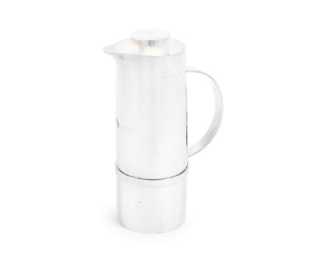 A Modernist Swedish silver pitcherW A Bolin, Stockholm 1967 Cylindrical, with a thermos interior and pull-off cork stopper, w