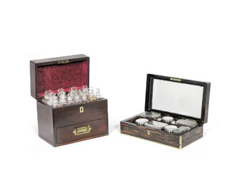 A 19th century mahogany apothecaries chest together with a similar period coromandel gentleman's dressing box with retailers 