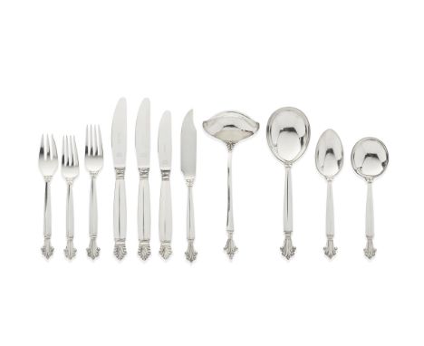 GEORG JENSEN: an Acanthus pattern silver flatware servicewith London import marks for 1953 - 1960 Placings for eight, compris