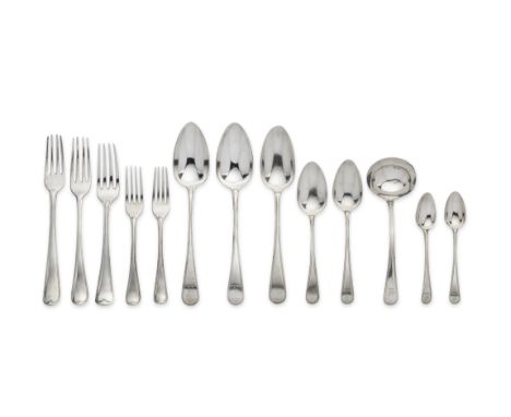 An Old English Thread pattern silver flatware serviceSingle and double struck, comprising: fifteen table forks, double struck