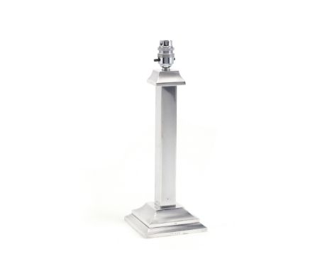 An Art Deco silver electric lampBritish Metallising Co Ltd, London 1937 With a square base an engine-turned decoration, lengt