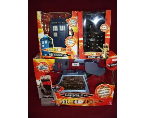 Doctor Who radio controlled K-9 on 1/4 scale, a Dalek money box and a Tardis money box (3) 