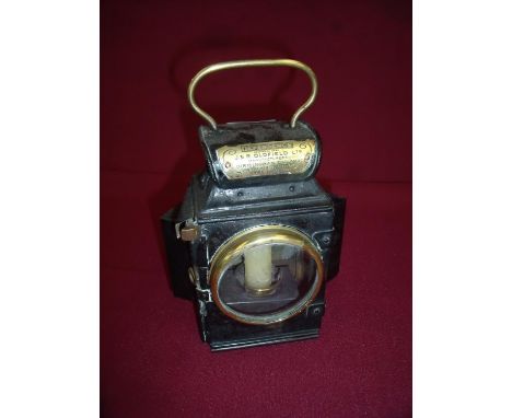Dependence J&amp;R Oldfield Ltd manufacturers Birmingham hand lamp type No 540 with side panels and brass carry handle 