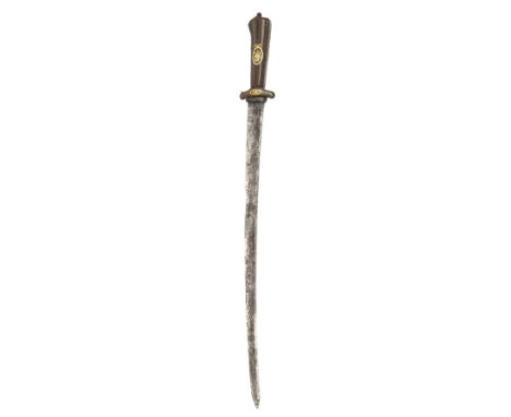 A CONTINENTAL HUNTING HANGER WITH GILT DECORATION, almost certainly French circa 1720, with slightly curving 21 1/2in. blade 