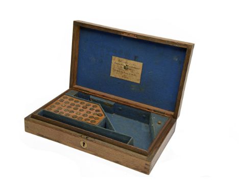 WILKINSON, LONDON AN ENGLISH MARKET OAK CASE FOR A PRIZE WEBLEY-WILKINSON REVOLVER, circa 1880-85, measuring externally 13 1/